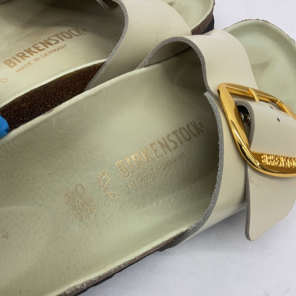 Birkenstock White Patent Madrid Big Buckle Sandals with Gold Buckles - Picture 6 of 7